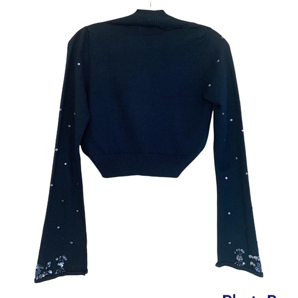 Chesley ladies Black sequin bolero shrug, long sleeves, size medium - Picture 2 of 8